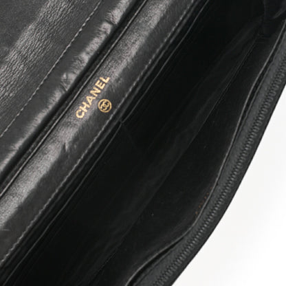 CHANEL Chain Shoulder Bag Push Lock Cocomark Chain Wallet Caviar Skin Black Gold-Tone Hardware, Pre-Owned