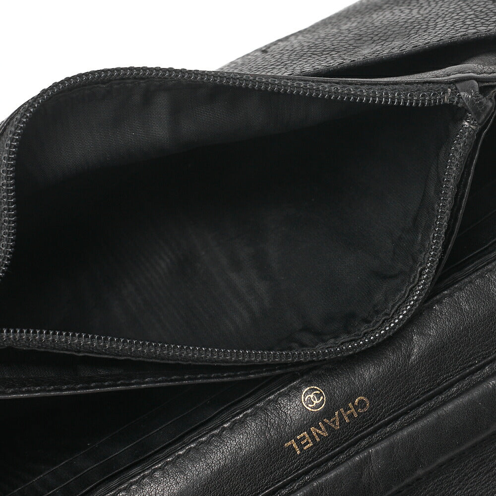 CHANEL Chain Shoulder Bag Push Lock Cocomark Chain Wallet Caviar Skin Black Gold-Tone Hardware, Pre-Owned