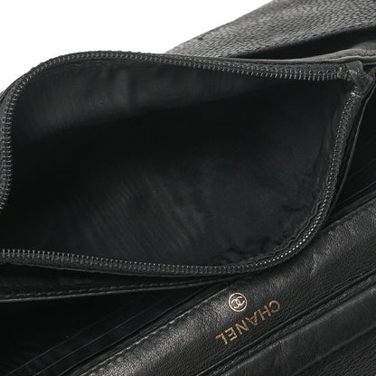 CHANEL Chain Shoulder Bag Push Lock Cocomark Chain Wallet Caviar Skin Black Gold-Tone Hardware, Pre-Owned