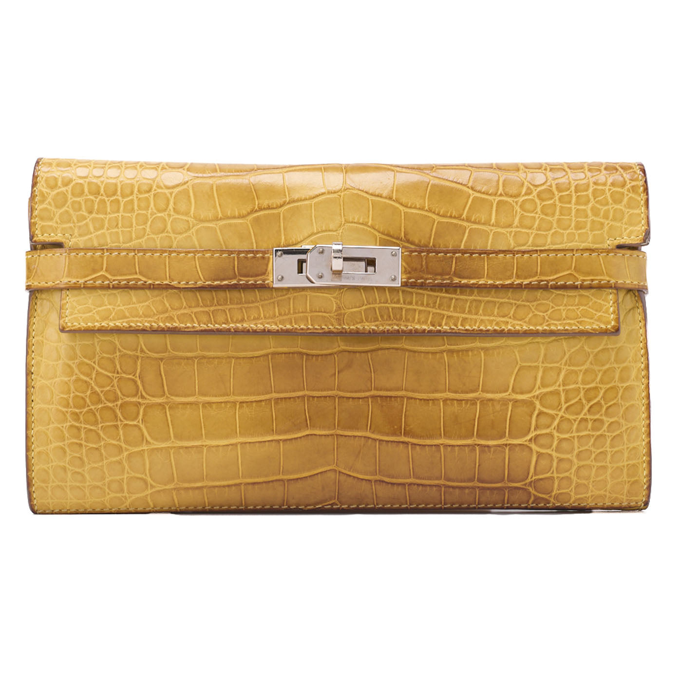 HERMES Kelly Wallet 2-Fold Long Wallet Alligator Mimosa Misasa Silver-Tone Hardware, Pre-Owned