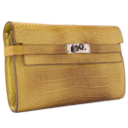 HERMES Kelly Wallet 2-Fold Long Wallet Alligator Mimosa Misasa Silver-Tone Hardware, Pre-Owned