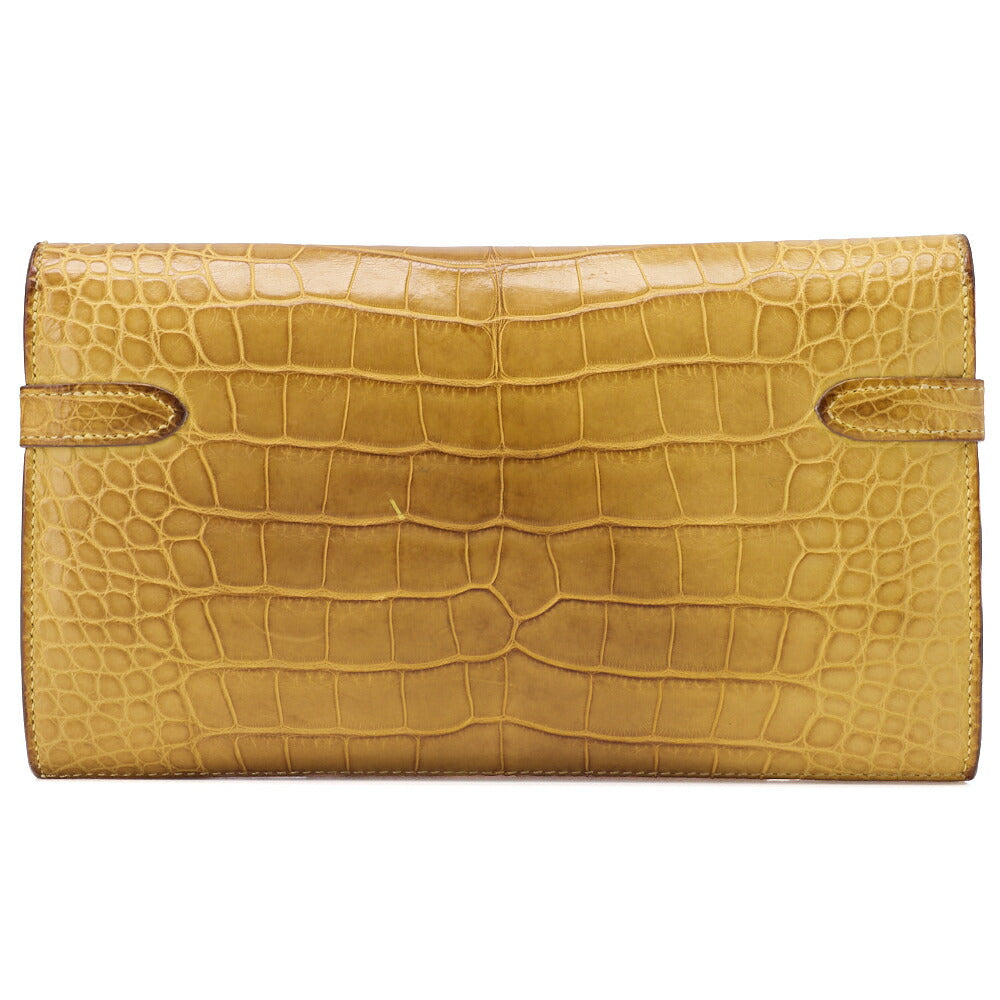 HERMES Kelly Wallet 2-Fold Long Wallet Alligator Mimosa Misasa Silver-Tone Hardware, Pre-Owned