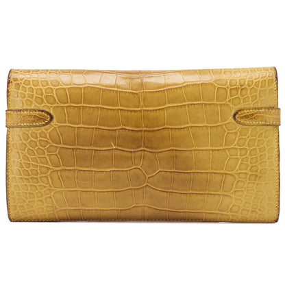 HERMES Kelly Wallet 2-Fold Long Wallet Alligator Mimosa Misasa Silver-Tone Hardware, Pre-Owned