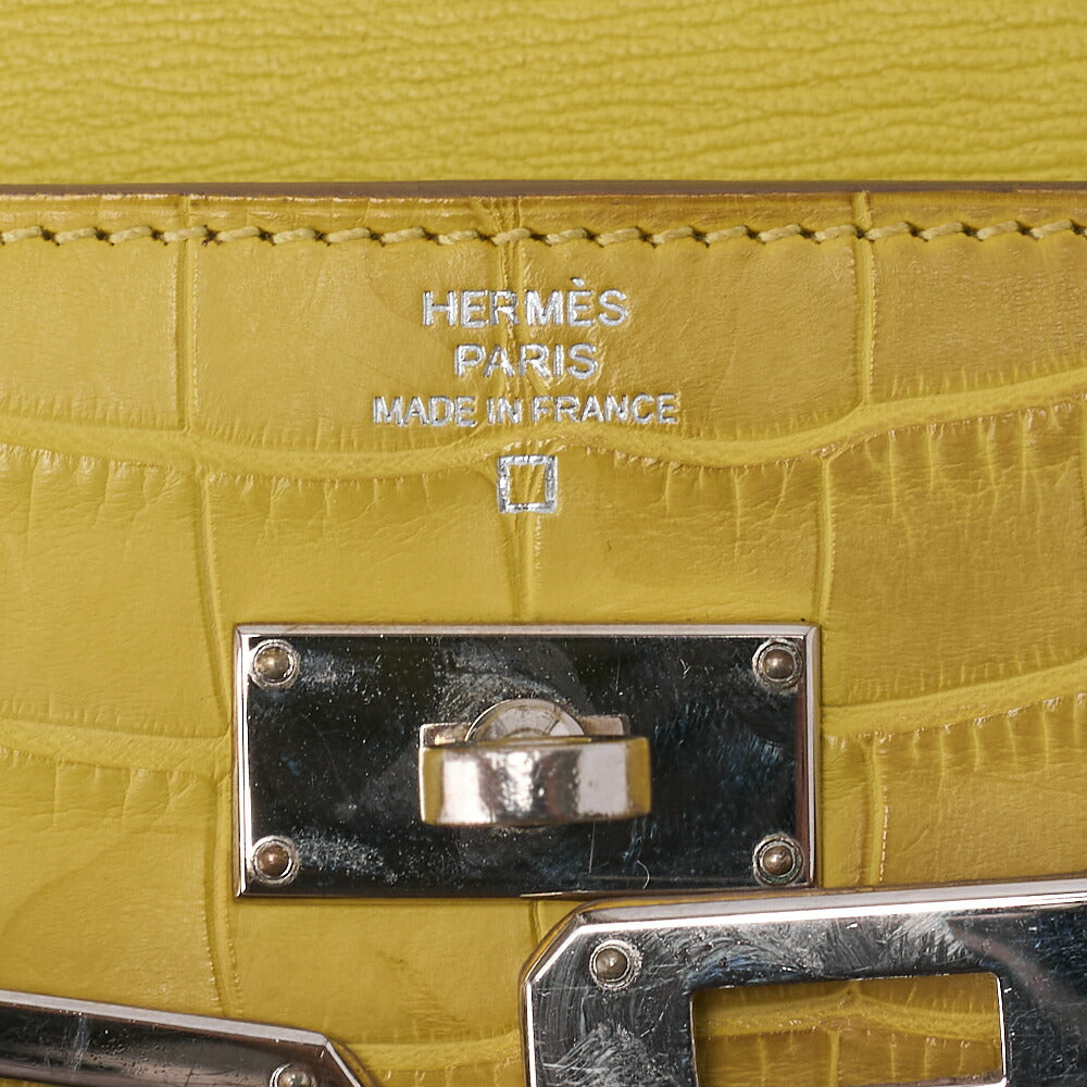 HERMES Kelly Wallet 2-Fold Long Wallet Alligator Mimosa Misasa Silver-Tone Hardware, Pre-Owned