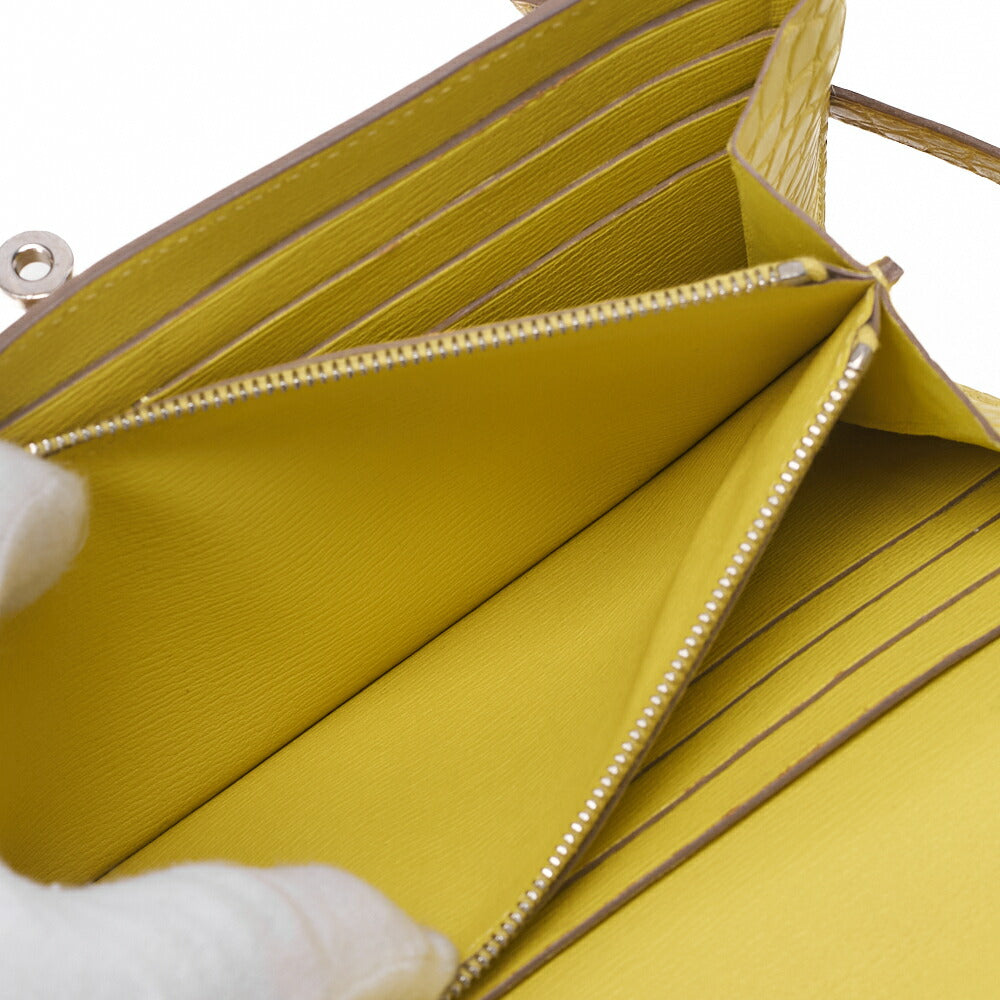 HERMES Kelly Wallet 2-Fold Long Wallet Alligator Mimosa Misasa Silver-Tone Hardware, Pre-Owned