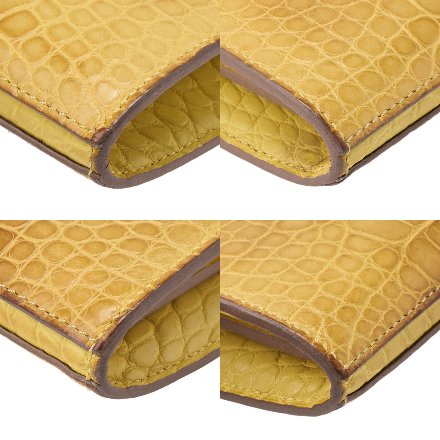 HERMES Kelly Wallet 2-Fold Long Wallet Alligator Mimosa Misasa Silver-Tone Hardware, Pre-Owned