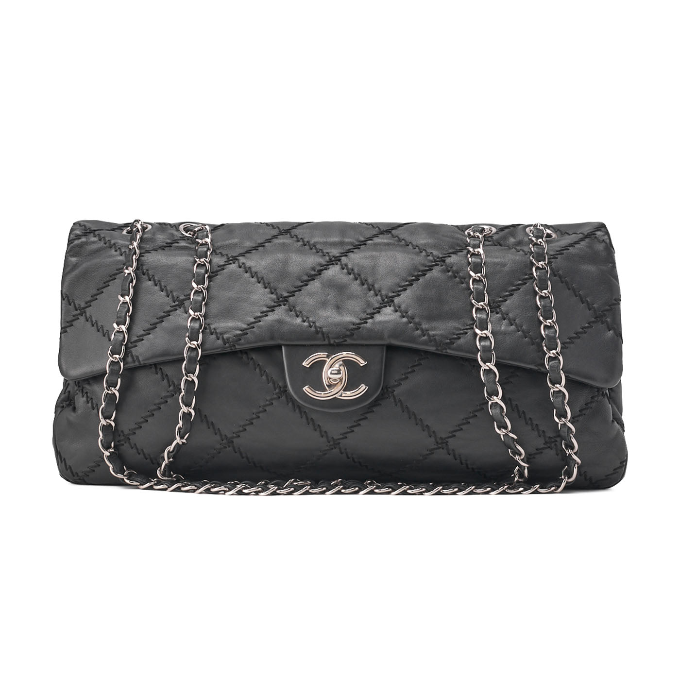 CHANEL Ultra Stitch Coco Mark Chain Shoulder Bag Single Flap Lambskin Black Silver-Tone Hardware, Pre-Owned