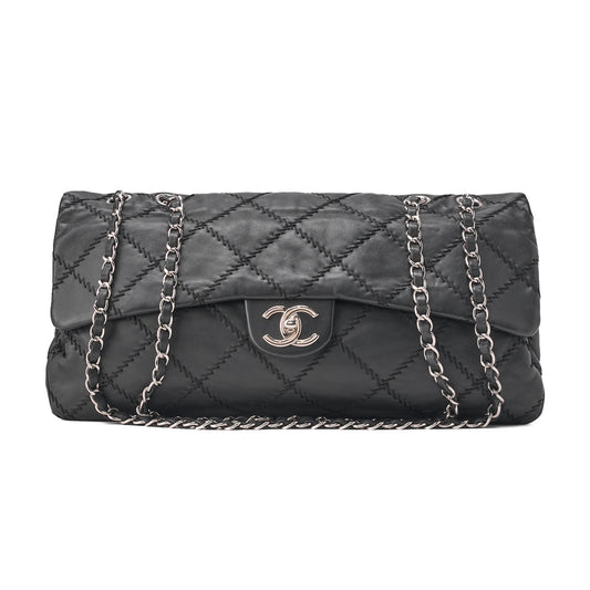 CHANEL Ultra Stitch Coco Mark Chain Shoulder Bag Single Flap Lambskin Black Silver-Tone Hardware, Pre-Owned