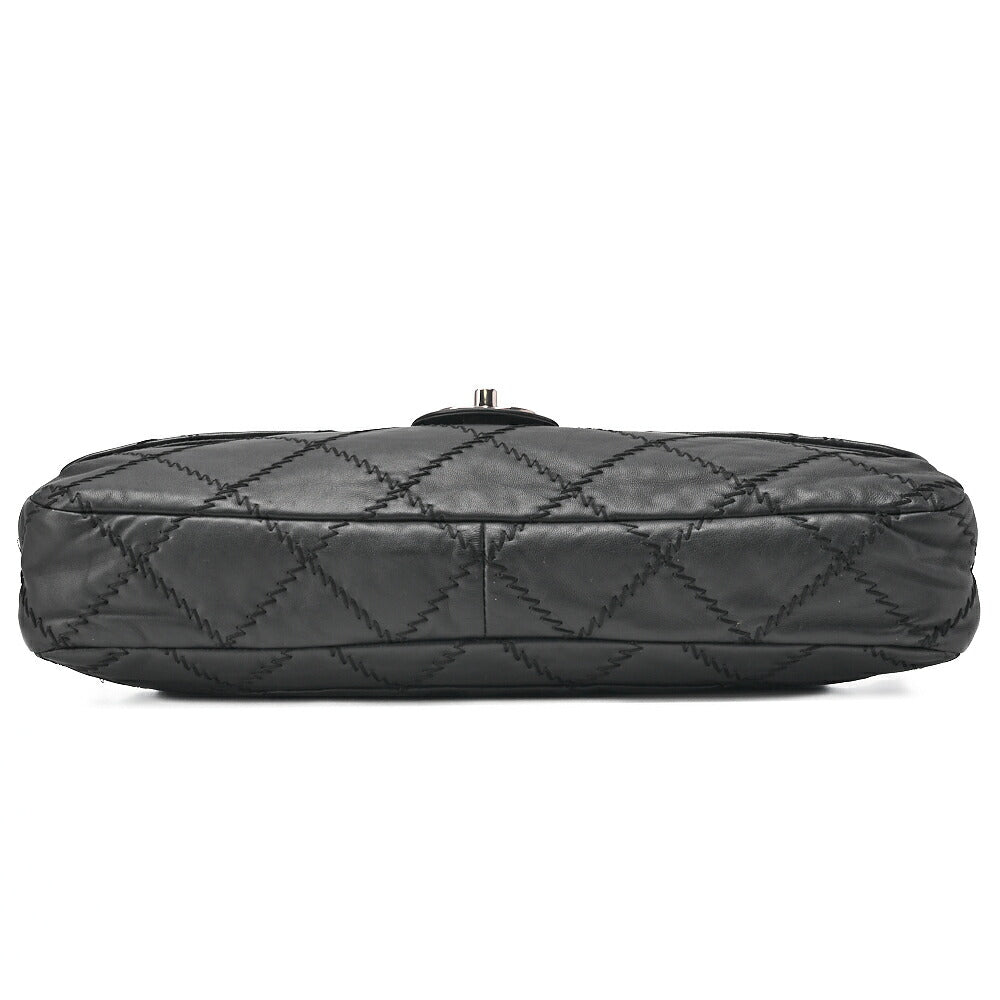 CHANEL Ultra Stitch Coco Mark Chain Shoulder Bag Single Flap Lambskin Black Silver-Tone Hardware, Pre-Owned