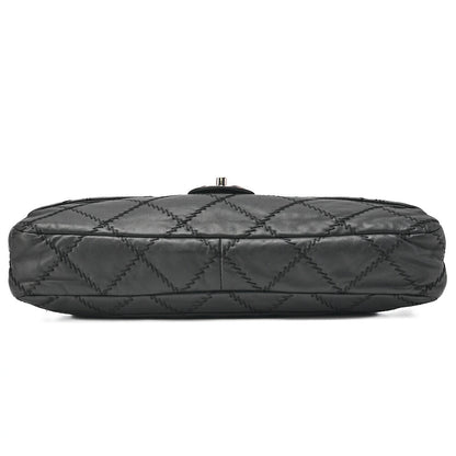 CHANEL Ultra Stitch Coco Mark Chain Shoulder Bag Single Flap Lambskin Black Silver-Tone Hardware, Pre-Owned