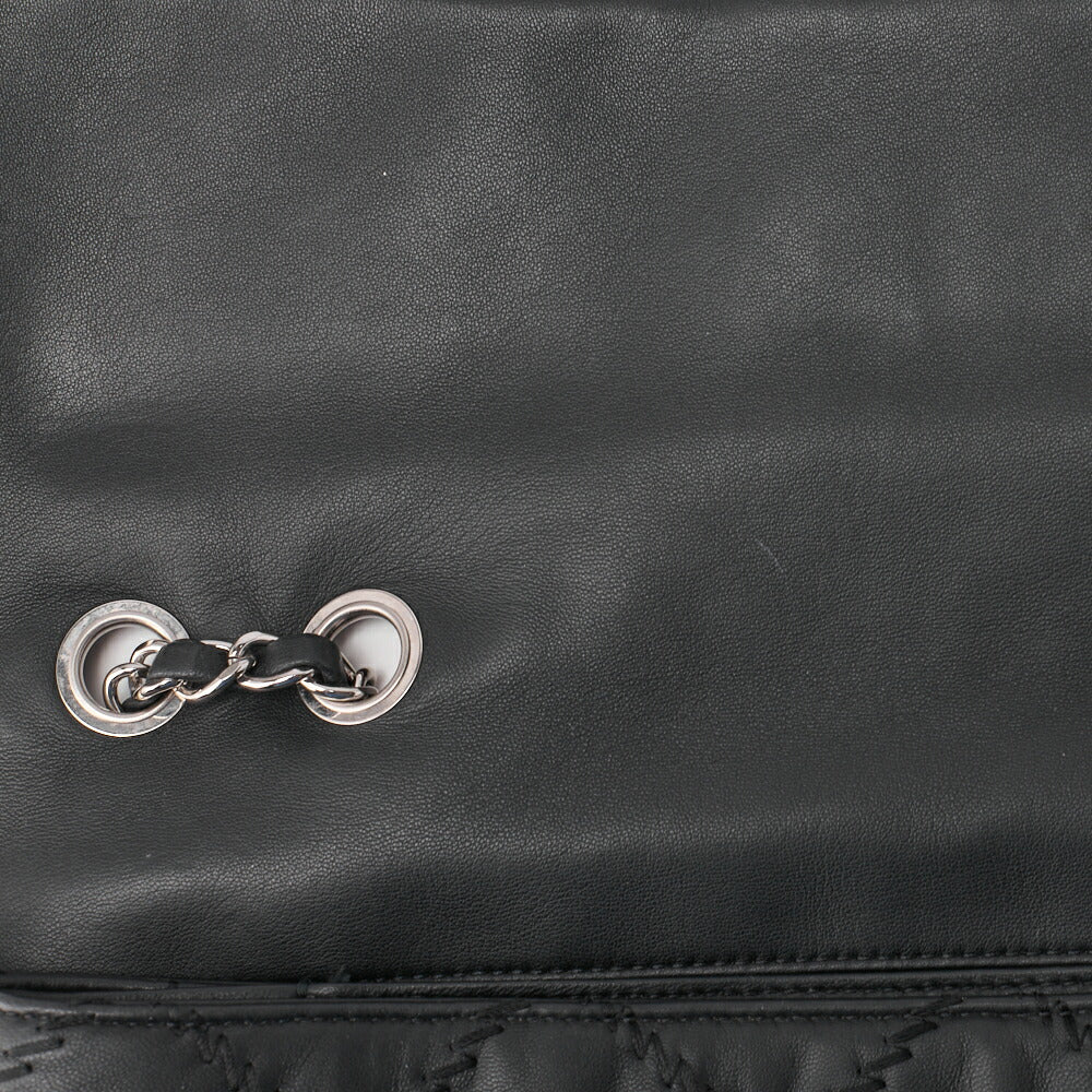 CHANEL Ultra Stitch Coco Mark Chain Shoulder Bag Single Flap Lambskin Black Silver-Tone Hardware, Pre-Owned