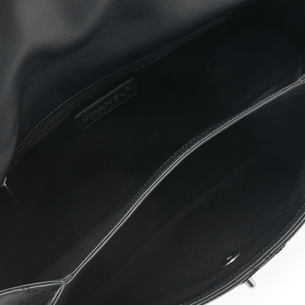 CHANEL Ultra Stitch Coco Mark Chain Shoulder Bag Single Flap Lambskin Black Silver-Tone Hardware, Pre-Owned