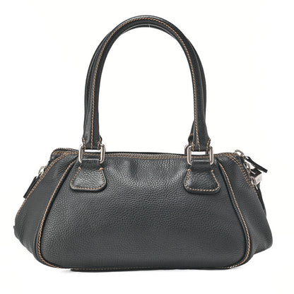 CHANEL Tote Bag Logo Fringe Leather Black Silver-Tone Hardware, Pre-Owned