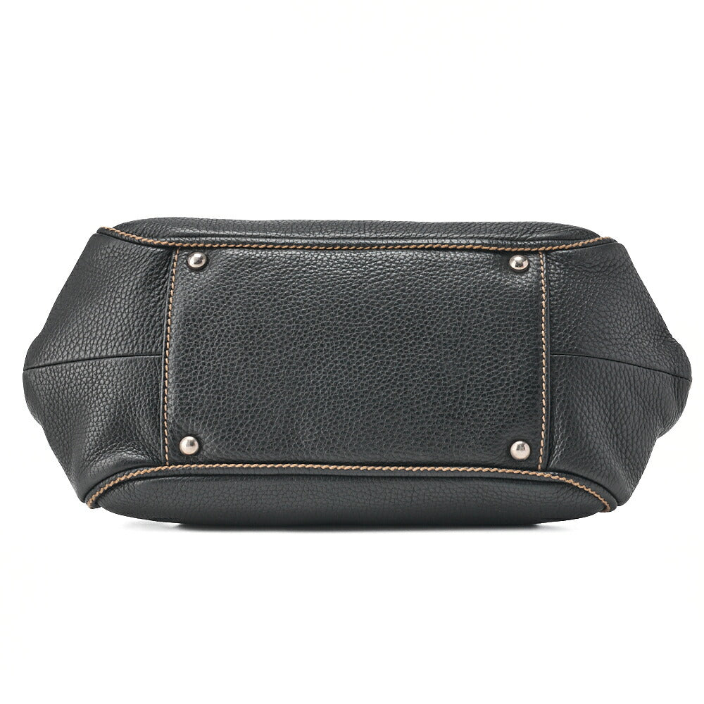 CHANEL Tote Bag Logo Fringe Leather Black Silver-Tone Hardware, Pre-Owned