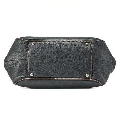 CHANEL Tote Bag Logo Fringe Leather Black Silver-Tone Hardware, Pre-Owned