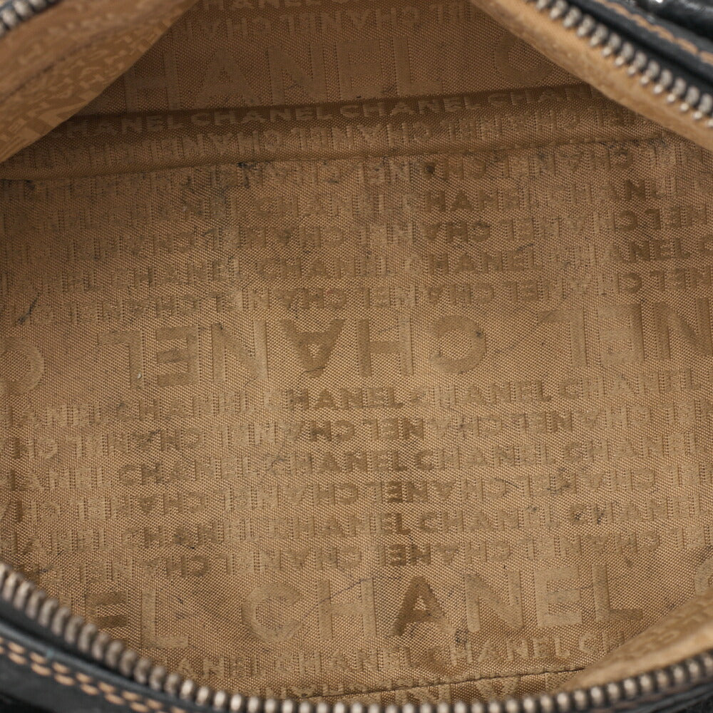 CHANEL Tote Bag Logo Fringe Leather Black Silver-Tone Hardware, Pre-Owned