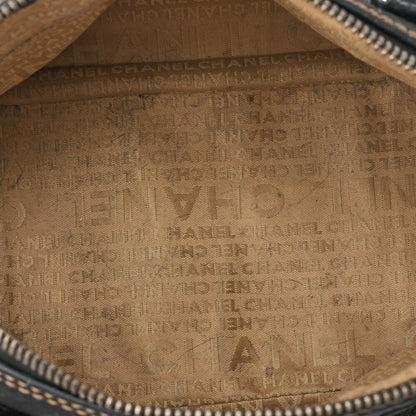 CHANEL Tote Bag Logo Fringe Leather Black Silver-Tone Hardware, Pre-Owned