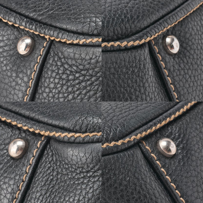 CHANEL Tote Bag Logo Fringe Leather Black Silver-Tone Hardware, Pre-Owned