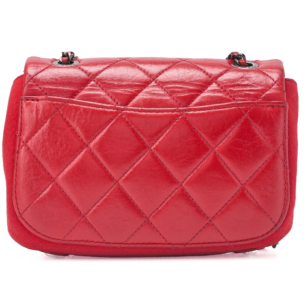 CHANEL Mini Matelasse Single Flap Chain Shoulder Vintage Calf x Wool Felt Red Silver-Tone Hardware, Pre-Owned
