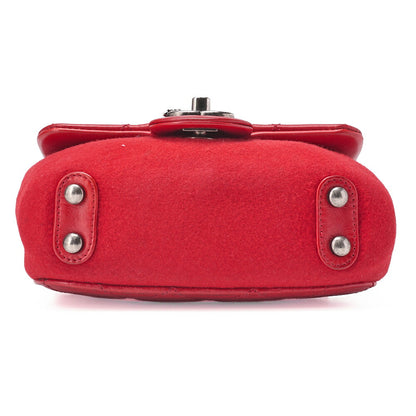 CHANEL Mini Matelasse Single Flap Chain Shoulder Vintage Calf x Wool Felt Red Silver-Tone Hardware, Pre-Owned