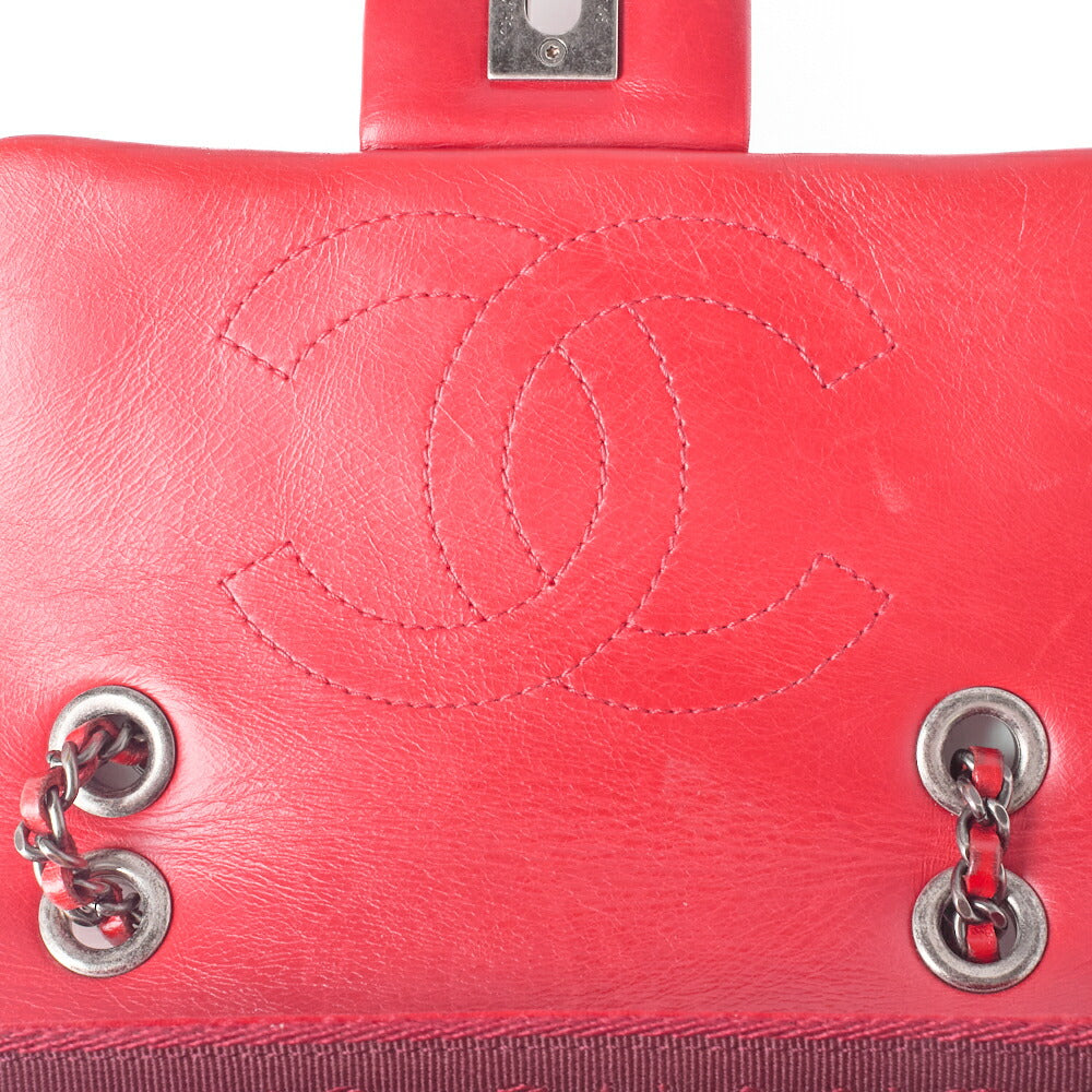 CHANEL Mini Matelasse Single Flap Chain Shoulder Vintage Calf x Wool Felt Red Silver-Tone Hardware, Pre-Owned