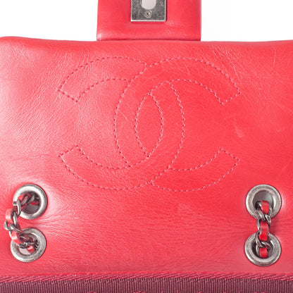 CHANEL Mini Matelasse Single Flap Chain Shoulder Vintage Calf x Wool Felt Red Silver-Tone Hardware, Pre-Owned