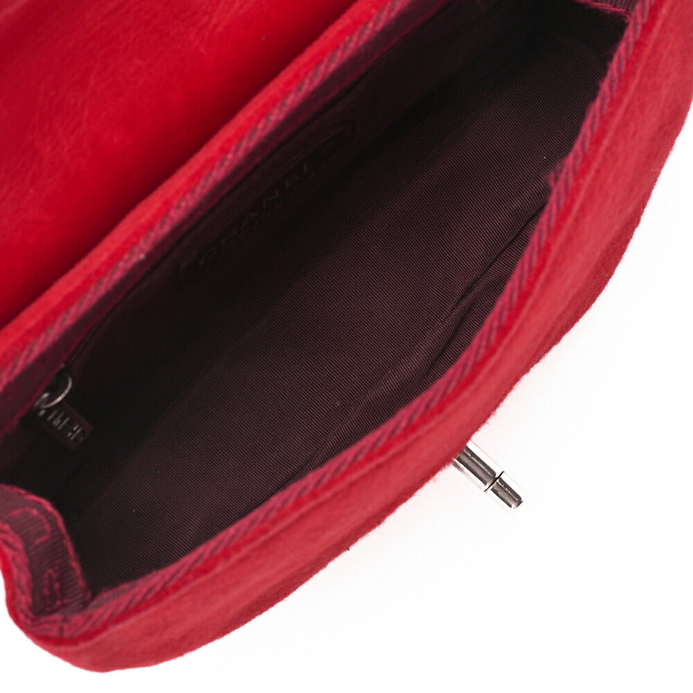 CHANEL Mini Matelasse Single Flap Chain Shoulder Vintage Calf x Wool Felt Red Silver-Tone Hardware, Pre-Owned