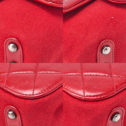 CHANEL Mini Matelasse Single Flap Chain Shoulder Vintage Calf x Wool Felt Red Silver-Tone Hardware, Pre-Owned