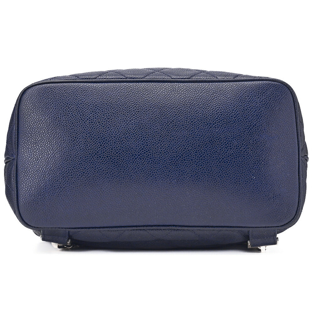 CHANEL Chain Backpack Matelasse 2way Drawstring Caviar Skin Navy Silver-Tone Hardware, Pre-Owned
