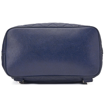 CHANEL Chain Backpack Matelasse 2way Drawstring Caviar Skin Navy Silver-Tone Hardware, Pre-Owned