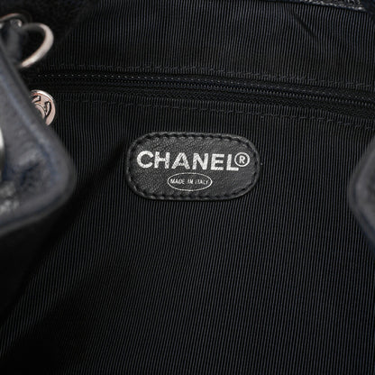CHANEL Chain Backpack Matelasse 2way Drawstring Caviar Skin Navy Silver-Tone Hardware, Pre-Owned