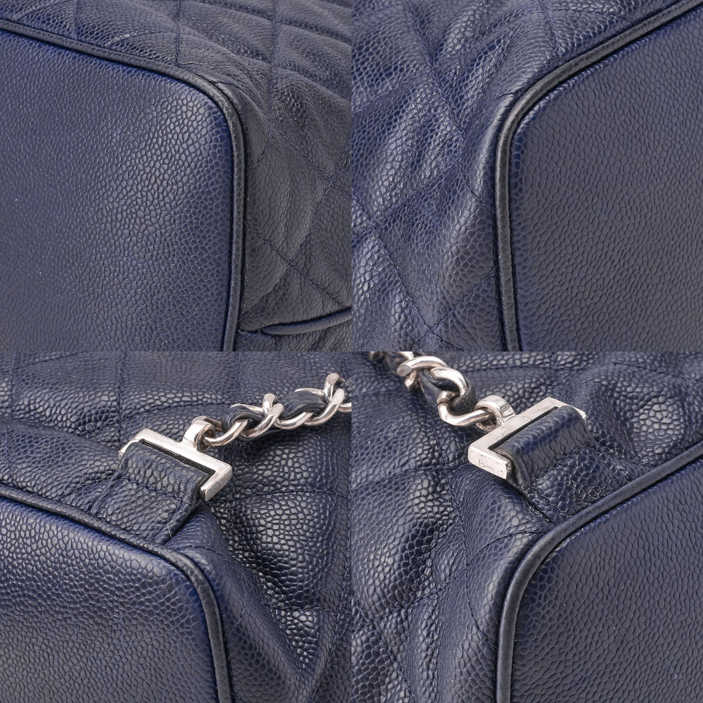 CHANEL Chain Backpack Matelasse 2way Drawstring Caviar Skin Navy Silver-Tone Hardware, Pre-Owned