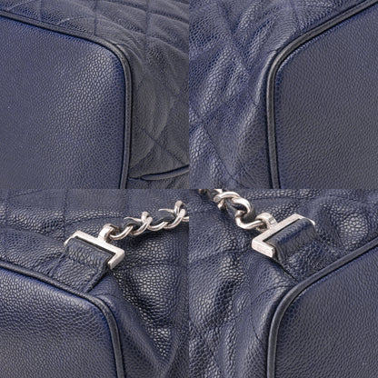 CHANEL Chain Backpack Matelasse 2way Drawstring Caviar Skin Navy Silver-Tone Hardware, Pre-Owned