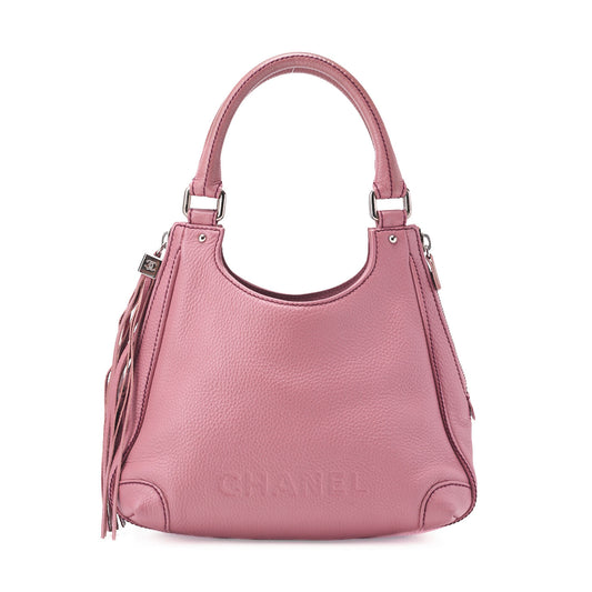 CHANEL Tote Bag Logo Fringe Leather Pink Silver-Tone Hardware, Pre-Owned