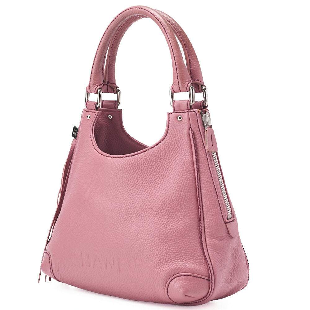 CHANEL Tote Bag Logo Fringe Leather Pink Silver-Tone Hardware, Pre-Owned