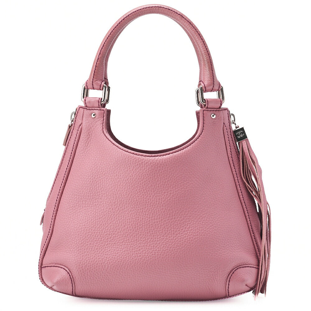 CHANEL Tote Bag Logo Fringe Leather Pink Silver-Tone Hardware, Pre-Owned