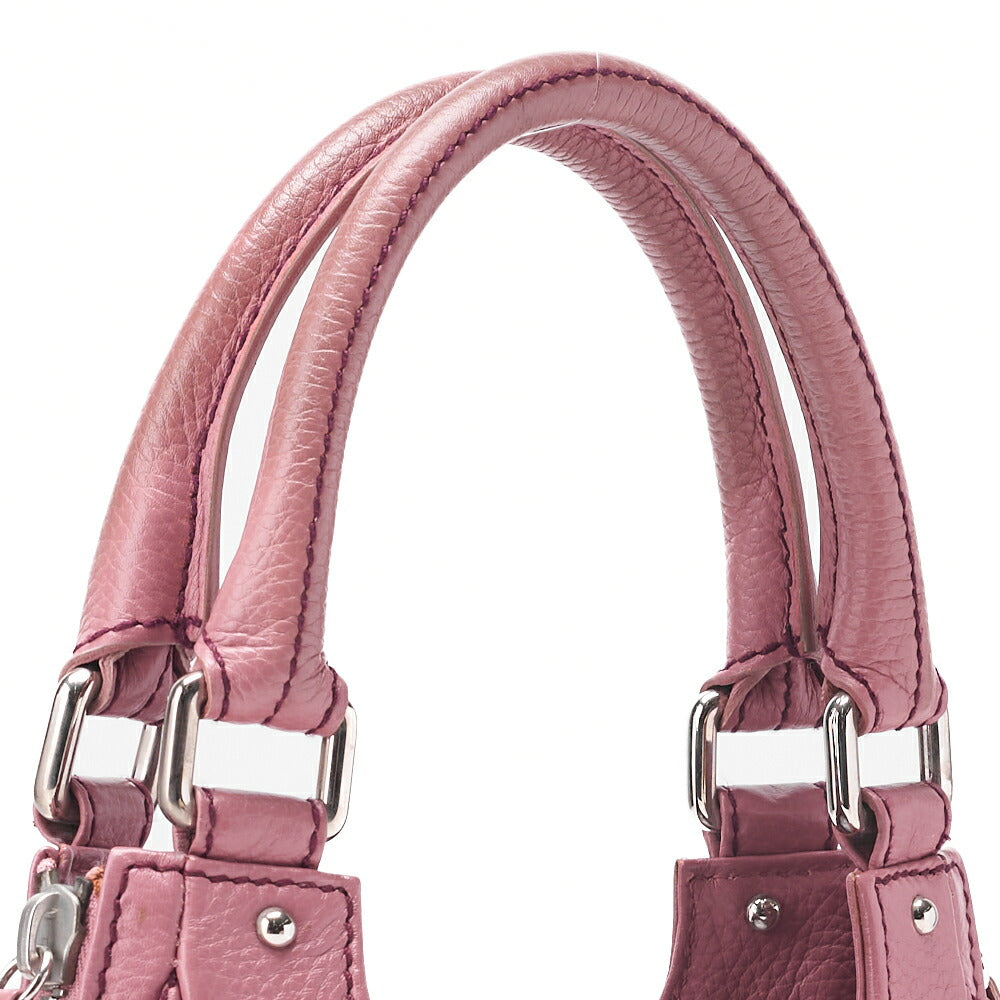 CHANEL Tote Bag Logo Fringe Leather Pink Silver-Tone Hardware, Pre-Owned