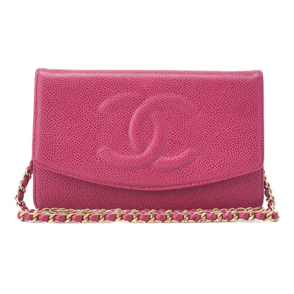 CHANEL Chain Shoulder Bag Chain Wallet Cocomark Caviar Skin Rose Pink Gold-Tone Hardware, Pre-Owned