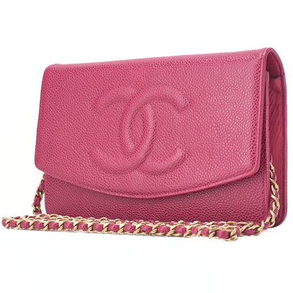 CHANEL Chain Shoulder Bag Chain Wallet Cocomark Caviar Skin Rose Pink Gold-Tone Hardware, Pre-Owned