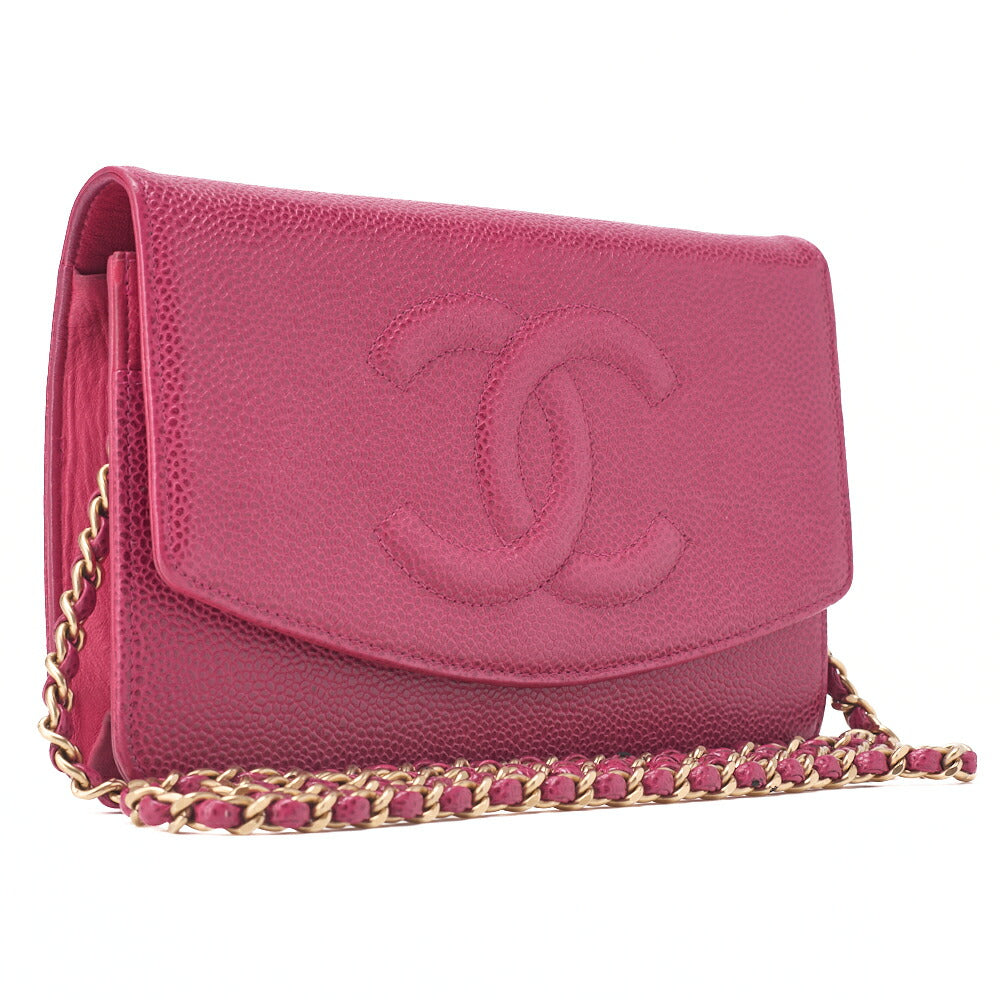 CHANEL Chain Shoulder Bag Chain Wallet Cocomark Caviar Skin Rose Pink Gold-Tone Hardware, Pre-Owned