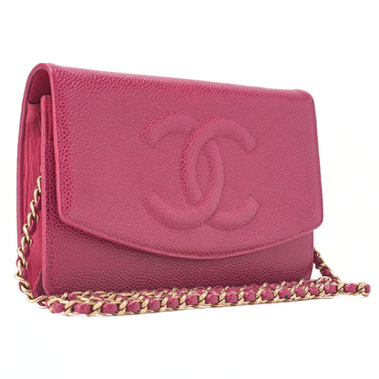 CHANEL Chain Shoulder Bag Chain Wallet Cocomark Caviar Skin Rose Pink Gold-Tone Hardware, Pre-Owned