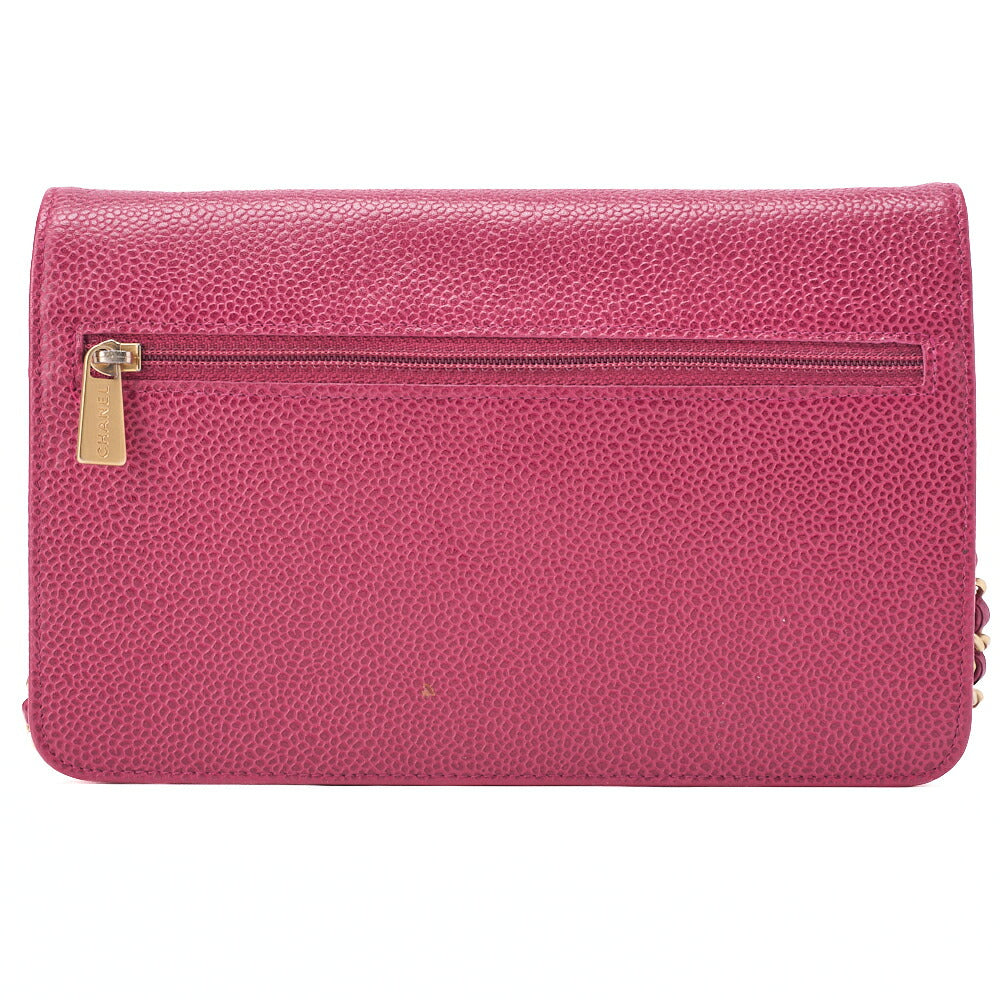 CHANEL Chain Shoulder Bag Chain Wallet Cocomark Caviar Skin Rose Pink Gold-Tone Hardware, Pre-Owned