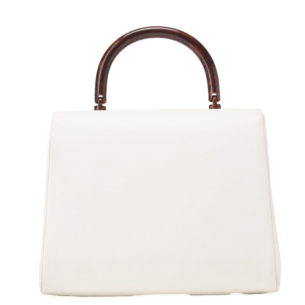 CHANEL Handbag Turnlock Kelly Shape Wood Pattern Caviar Skin White Gold-Tone Hardware, Pre-Owned