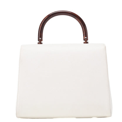 CHANEL Handbag Turnlock Kelly Shape Wood Pattern Caviar Skin White Gold-Tone Hardware, Pre-Owned