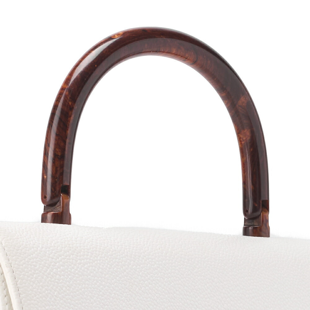 CHANEL Handbag Turnlock Kelly Shape Wood Pattern Caviar Skin White Gold-Tone Hardware, Pre-Owned