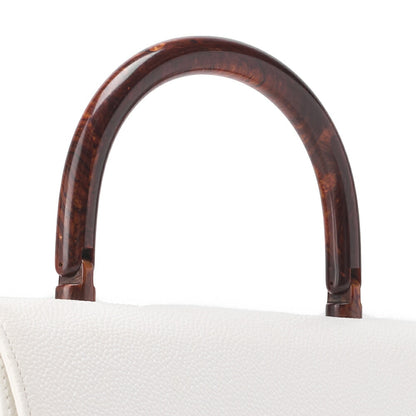 CHANEL Handbag Turnlock Kelly Shape Wood Pattern Caviar Skin White Gold-Tone Hardware, Pre-Owned