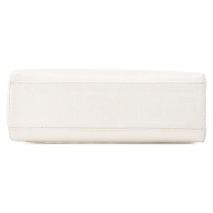 CHANEL Handbag Turnlock Kelly Shape Wood Pattern Caviar Skin White Gold-Tone Hardware, Pre-Owned