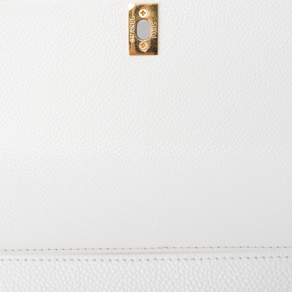 CHANEL Handbag Turnlock Kelly Shape Wood Pattern Caviar Skin White Gold-Tone Hardware, Pre-Owned