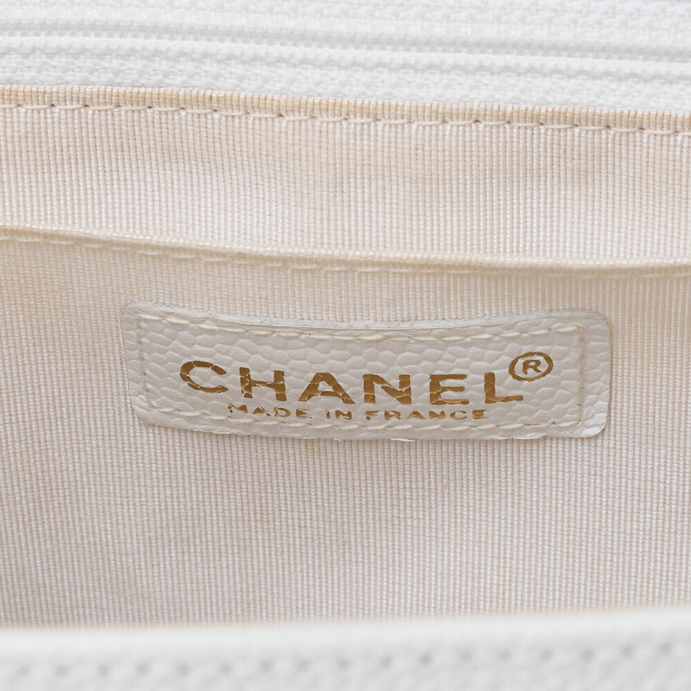 CHANEL Handbag Turnlock Kelly Shape Wood Pattern Caviar Skin White Gold-Tone Hardware, Pre-Owned