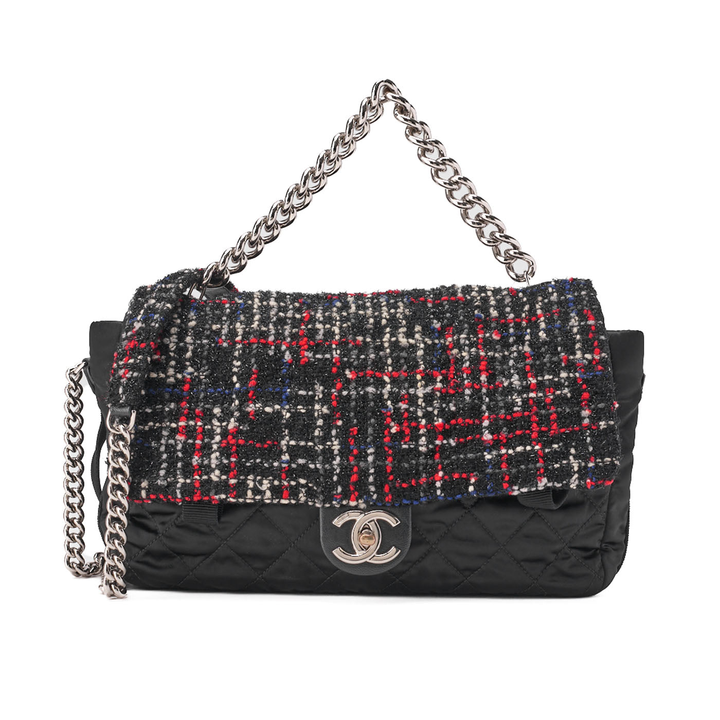 CHANEL Shoulder Bag 2way Matelasse Single Flap Tweed x nylon Black x Multicolor Silver-Tone Hardware, Pre-Owned